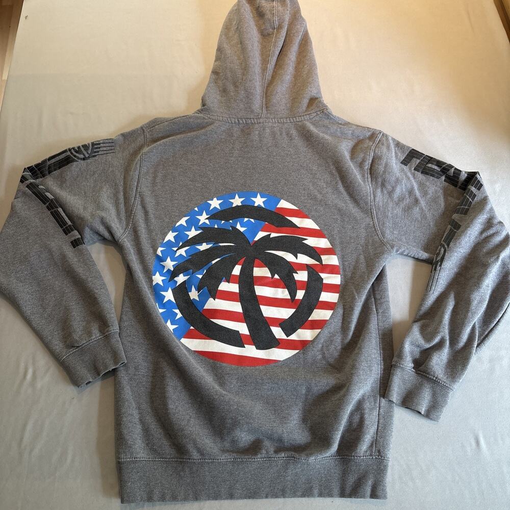 Heat Wave Visual USA Speed Hoodie Ash Grey Size S Small American Flag Palm Tree